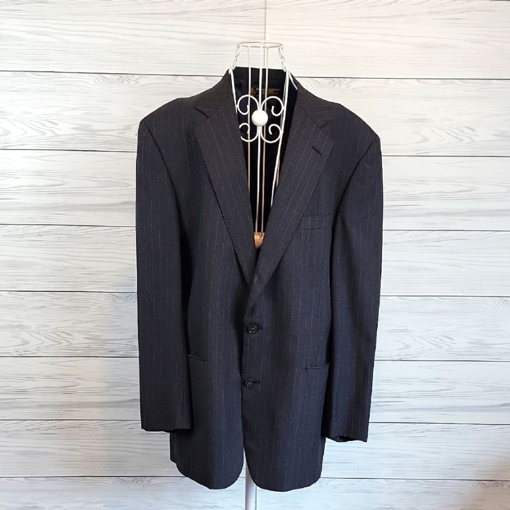 Brooks Brothers Pinstriped Grey Sport Coat Single-Breasted Suit Blazer 44L